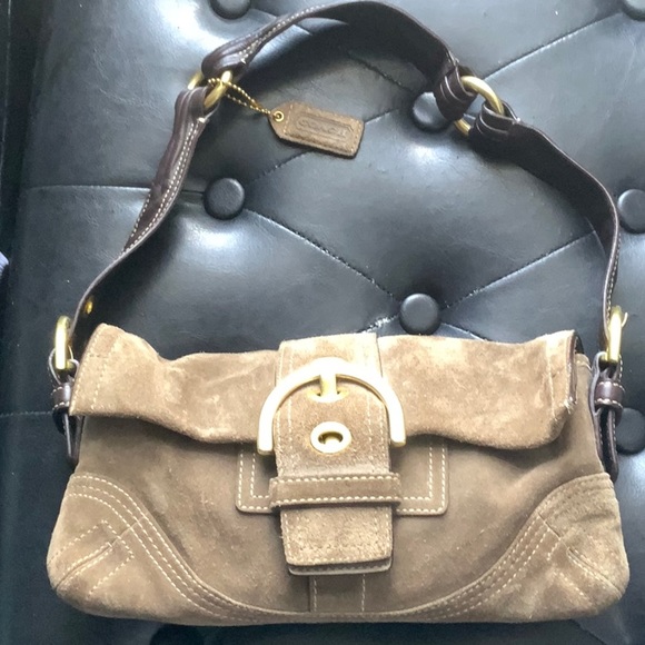 Coach Handbags - Coach Brown Suede Leather Handbag No. D05S-8A18